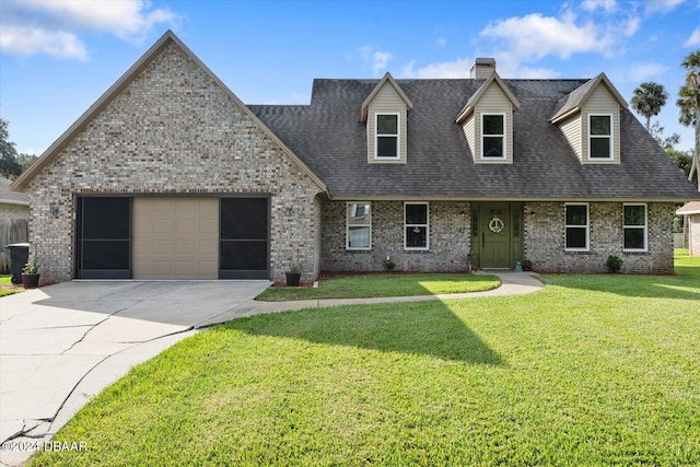 view of front of house featuring a front lawn and a garage