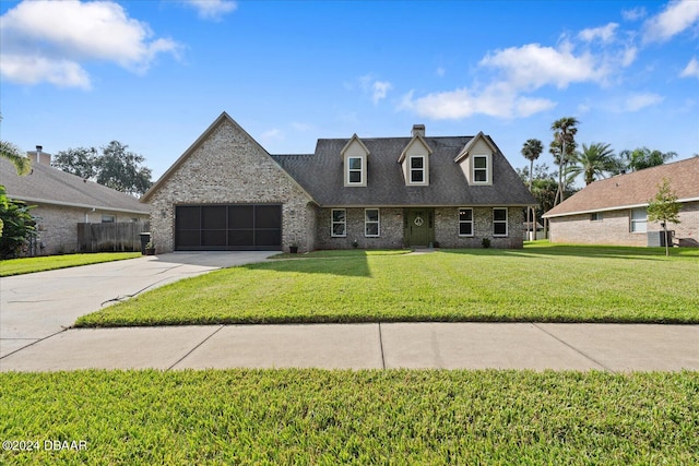 view of front of house featuring a garage and a front lawn