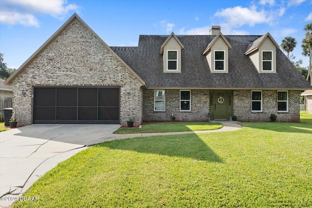 view of front facade featuring a front yard and a garage