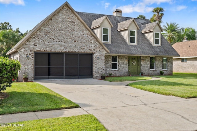 view of front of house featuring a garage and a front lawn