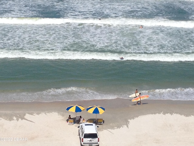 view of water feature with a view of the beach