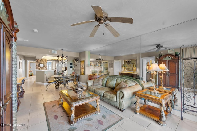 3425 S Atlantic Ave Unit 1105, Daytona Beach Shores, FL 32118 - living area with a chandelier, a ceiling fan, light tile patterned flooring, and baseboards