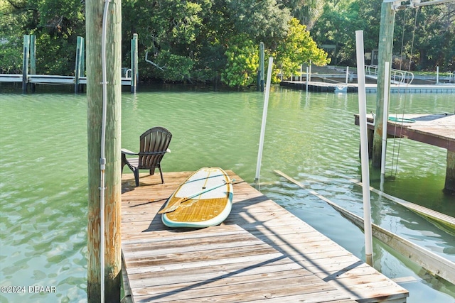 view of dock featuring a water view