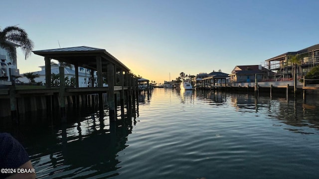 dock area with a water view