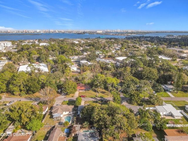 aerial view with a residential view and a water view