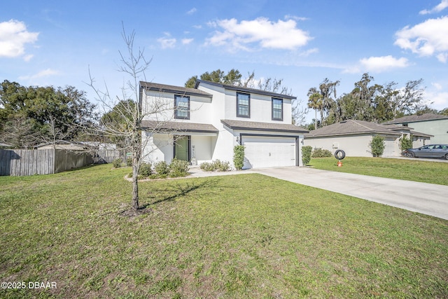 view of front property with a garage and a front lawn