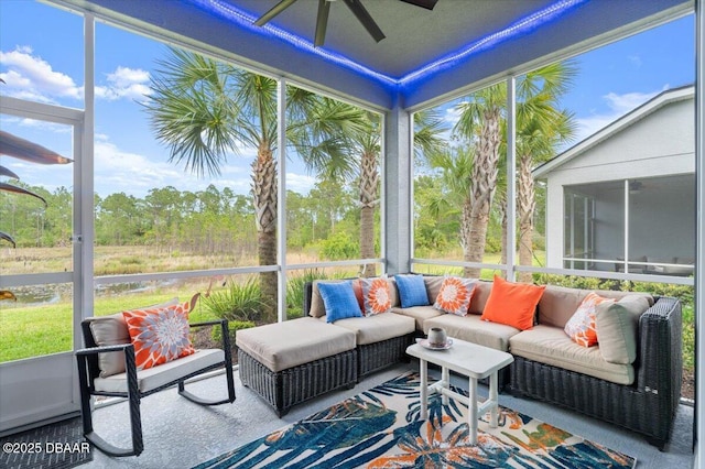 6341 Hanfield Dr, Port Orange, FL 32128 - sunroom / solarium with an outdoor living space and a ceiling fan