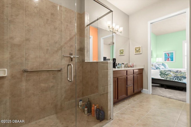 6341 Hanfield Dr, Port Orange, FL 32128 - full bathroom featuring tile patterned floors, ensuite bath, a stall shower, and vanity