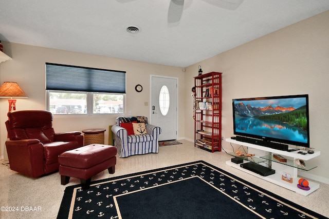 living room with ceiling fan