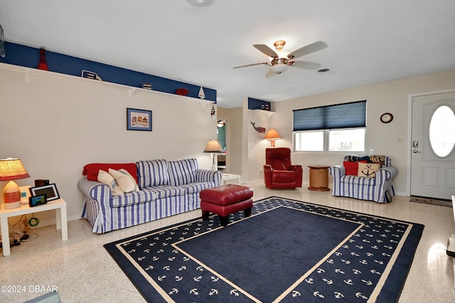 living room with ceiling fan