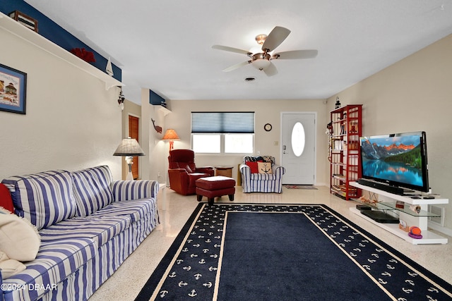 living room featuring ceiling fan