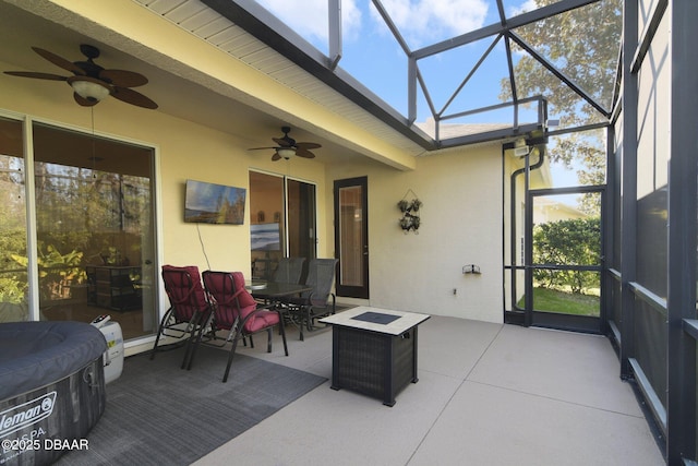 sunroom / solarium featuring beamed ceiling