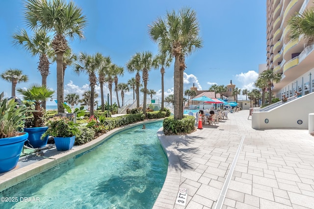 view of pool featuring a patio