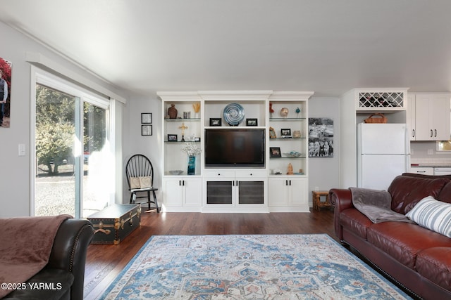 living area featuring dark wood-style flooring