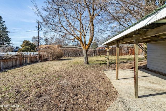 view of yard featuring a fenced backyard and a patio