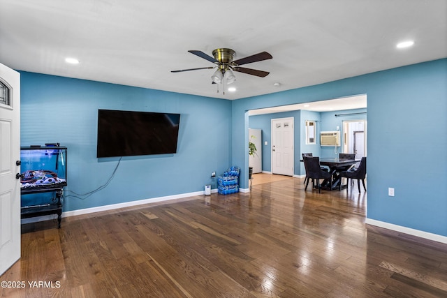 1510 Hathaway St, Yakima, WA 98902 - living area with recessed lighting, ceiling fan, baseboards, and wood finished floors