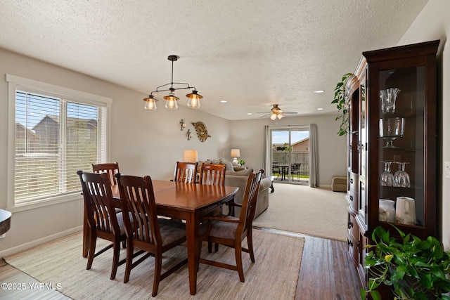 212 Golding St, Moxee, WA 98936 - dining space with a textured ceiling, light wood finished floors, recessed lighting, and ceiling fan