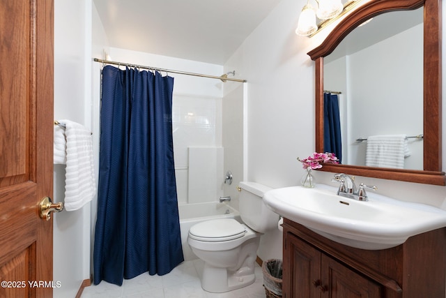 3703 W Chestnut Ave, Yakima, WA 98902 - full bath featuring vanity, toilet, shower / tub combo with curtain, and tile patterned floors