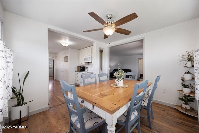 3700 Sheller Rd, Sunnyside, WA 98944 - dining space featuring wood finished floors, ceiling fan, and baseboards