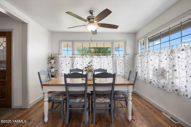 3700 Sheller Rd, Sunnyside, WA 98944 - dining space featuring wood finished floors, baseboards, and a ceiling fan