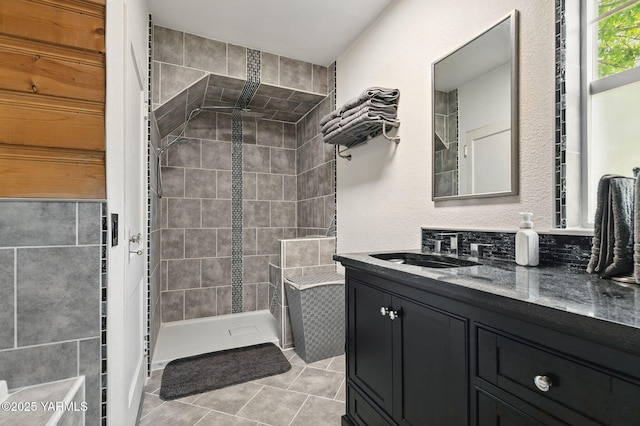 310 Sage Trail Rd, Yakima, WA 98901 - bathroom with a walk in shower, vanity, and tile patterned floors