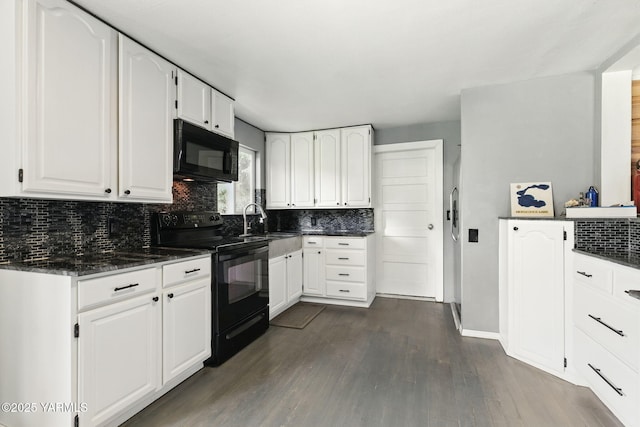 310 Sage Trail Rd, Yakima, WA 98901 - kitchen featuring black appliances, a sink, dark wood finished floors, backsplash, and white cabinets