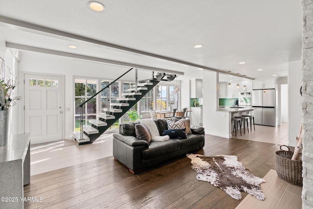 5 N 80th Ave, Yakima, WA 98908 - living area featuring light wood finished floors, recessed lighting, and stairway