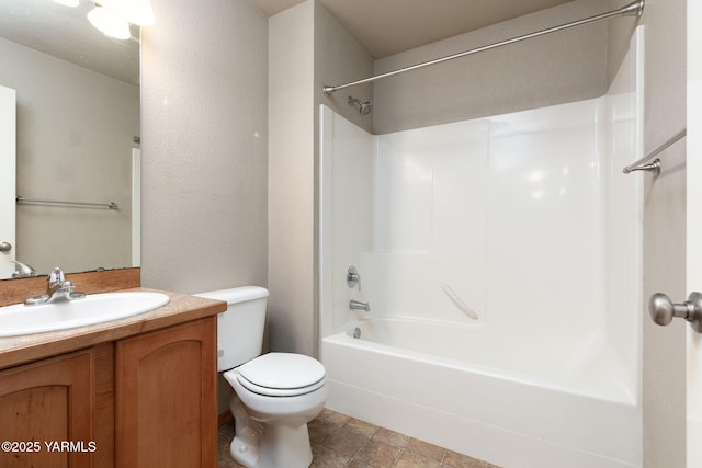 full bath featuring toilet, vanity, and bathtub / shower combination