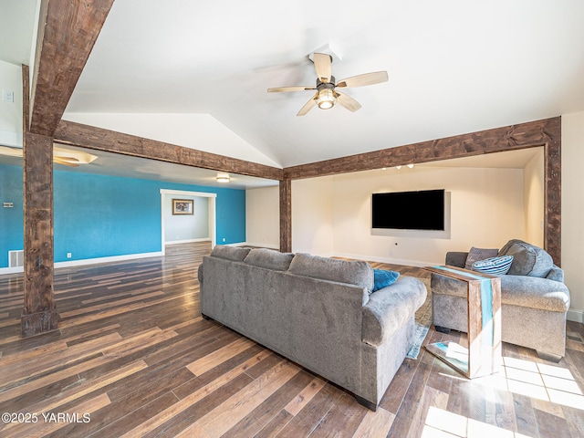 230 Krough Rd, Prosser, WA 99350 - living area featuring baseboards, a ceiling fan, vaulted ceiling, and hardwood / wood-style floors
