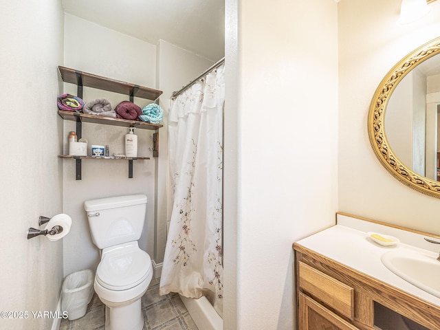 230 Krough Rd, Prosser, WA 99350 - full bathroom featuring a shower with curtain, tile patterned flooring, vanity, and toilet