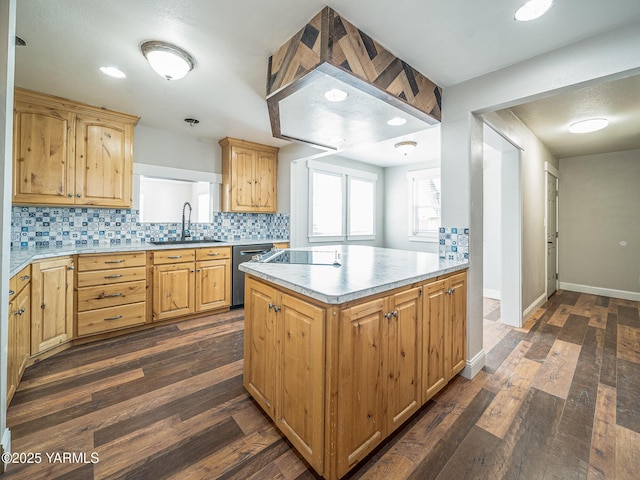 230 Krough Rd, Prosser, WA 99350 - kitchen with stainless steel dishwasher, a sink, dark wood-style floors, and light countertops