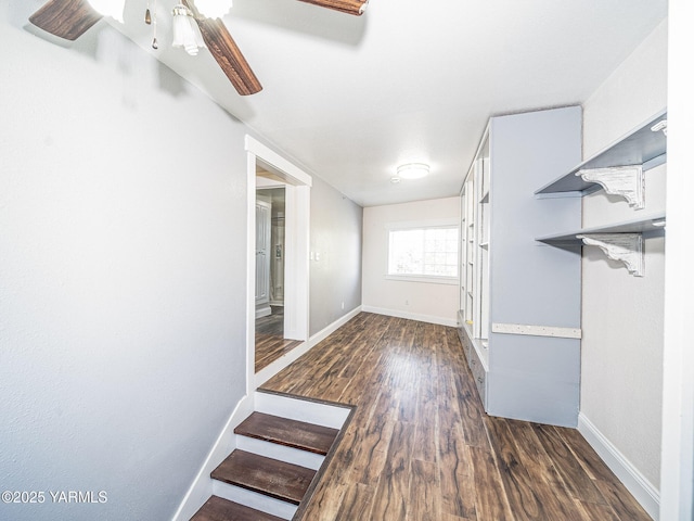 230 Krough Rd, Prosser, WA 99350 - interior space with baseboards, a ceiling fan, and dark wood finished floors
