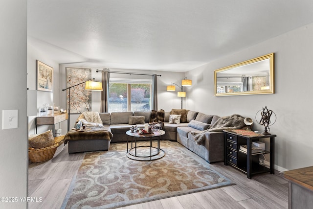 living room with baseboards and wood finished floors