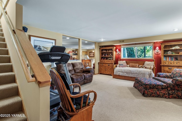1013 Crest Acres Pl, Yakima, WA 98908 - carpeted living room with stairs and recessed lighting
