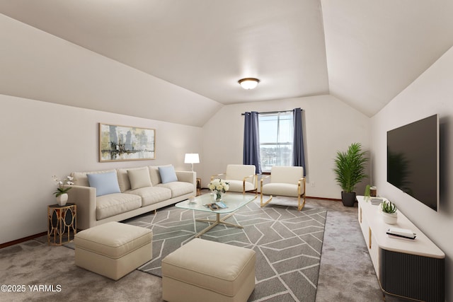 408 S 93rd Ave, Yakima, WA 98908 - carpeted living room featuring baseboards and lofted ceiling