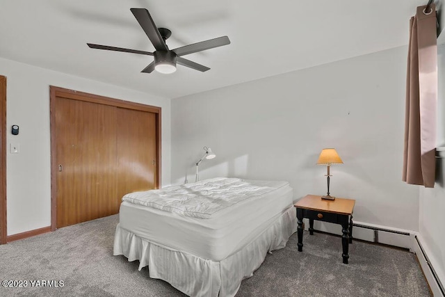 1501 W Chestnut Ave Unit 5, Yakima, WA 98902 - carpeted bedroom with baseboard heating, a closet, and a ceiling fan