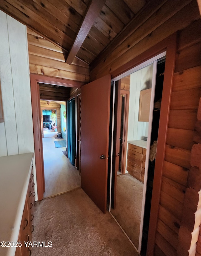 13520 Fisk Rd, Yakima, WA 98908 - hall featuring light carpet and wood ceiling