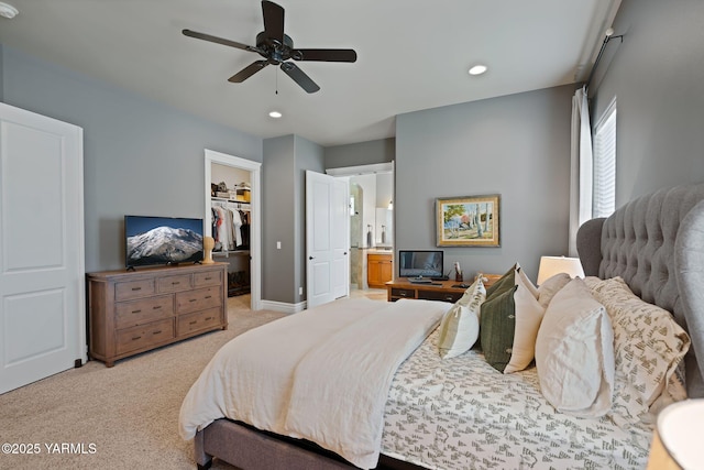 7506 Lyons Ln, Yakima, WA 98903 - bedroom with a spacious closet, light carpet, recessed lighting, a closet, and connected bathroom