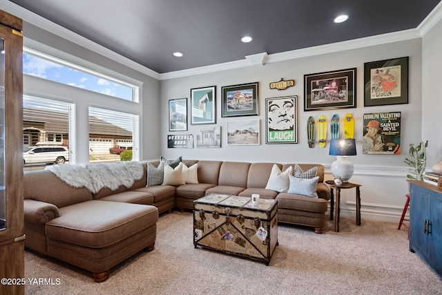 7506 Lyons Ln, Yakima, WA 98903 - carpeted living area featuring ornamental molding and recessed lighting