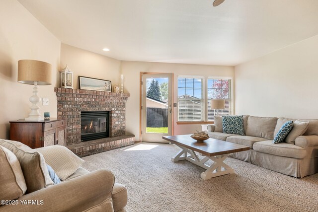 19 N 86th Ave, Yakima, WA 98908 - carpeted living room with a brick fireplace
