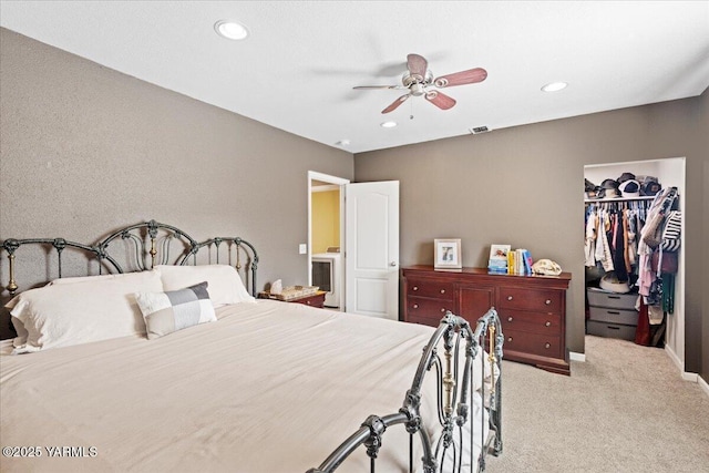 8301 Aspen Rd, Yakima, WA 98903 - carpeted bedroom with a walk in closet, a closet, recessed lighting, and a ceiling fan