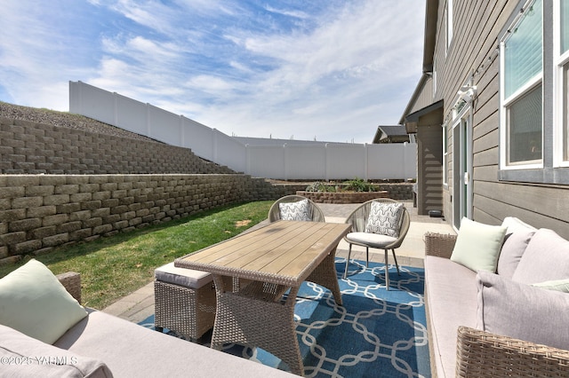 7902 W Whatcom Ave, Yakima, WA 98903 - view of patio with a fenced backyard, outdoor dining space, and outdoor lounge area