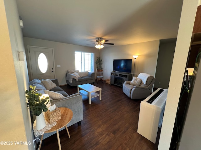 1215 Vineyard Dr, Tieton, WA 98947 - living area with dark wood-type flooring and ceiling fan