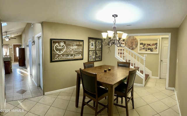 106 S G St, Toppenish, WA 98948 - dining area with stairway, baseboards, visible vents, and light tile patterned flooring