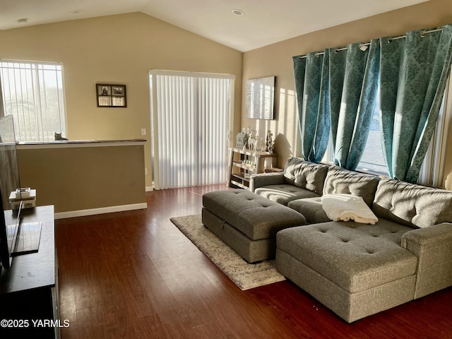 106 S G St, Toppenish, WA 98948 - living area featuring baseboards, lofted ceiling, and wood finished floors