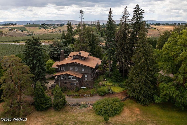 aerial view with a mountain view