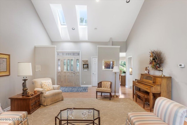 621 Friedline Rd, Yakima, WA 98908 - living area featuring high vaulted ceiling, a skylight, and light wood-style floors