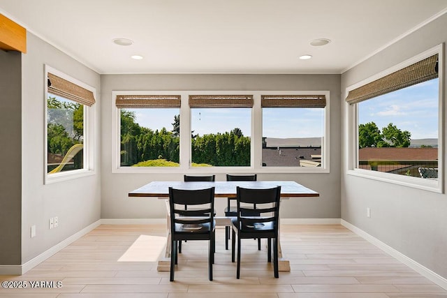 5310 W Lincoln Ave, Yakima, WA 98908 - dining area with light wood-type flooring, ornamental molding, and recessed lighting