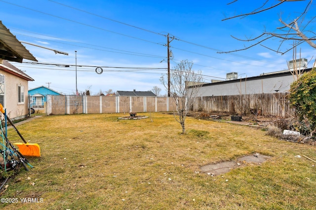 view of yard with a fenced backyard