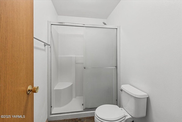 bathroom featuring toilet and a stall shower